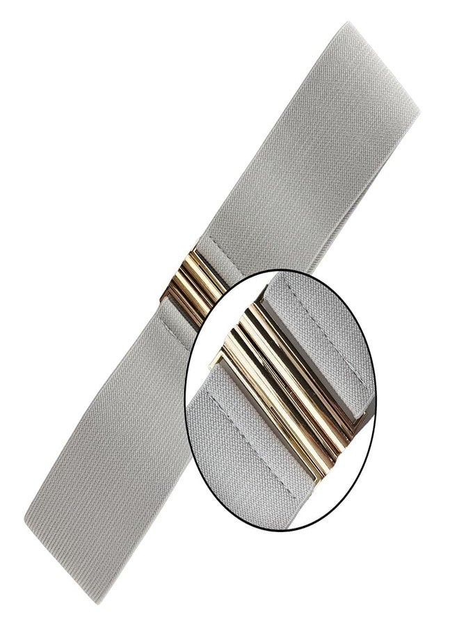 Ainiveiya 3-Pack Wide Elastic Belts for Women - Vintage Stretch Waist Belt with Golden Buckle, Adjustable Dress Waistband, Stretchy Elastic Belts for Dresses & Skirts（White Gray Coffee） - Image 3